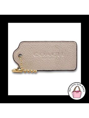 2.25" COACH NEW YORK Chalk White Pebbled Leather Fob Bag Charm Keychain HangTag